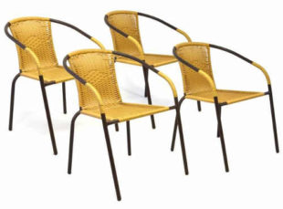 Sada 4 kusů zahradních židlí se žlutým polyratanovým výpletem