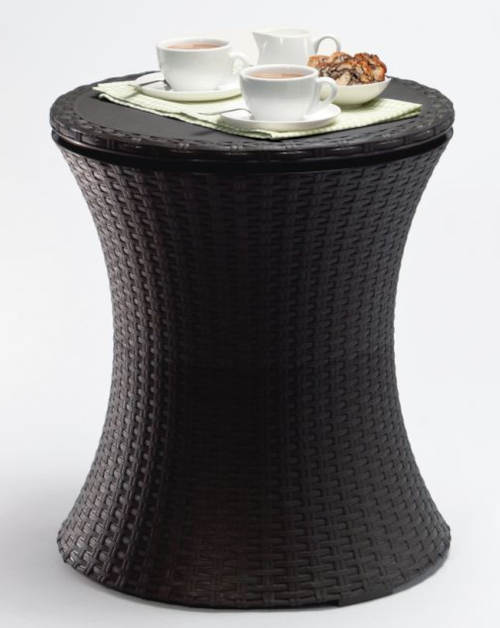 Černý kruhový konferenční stolek z umělého ratanu